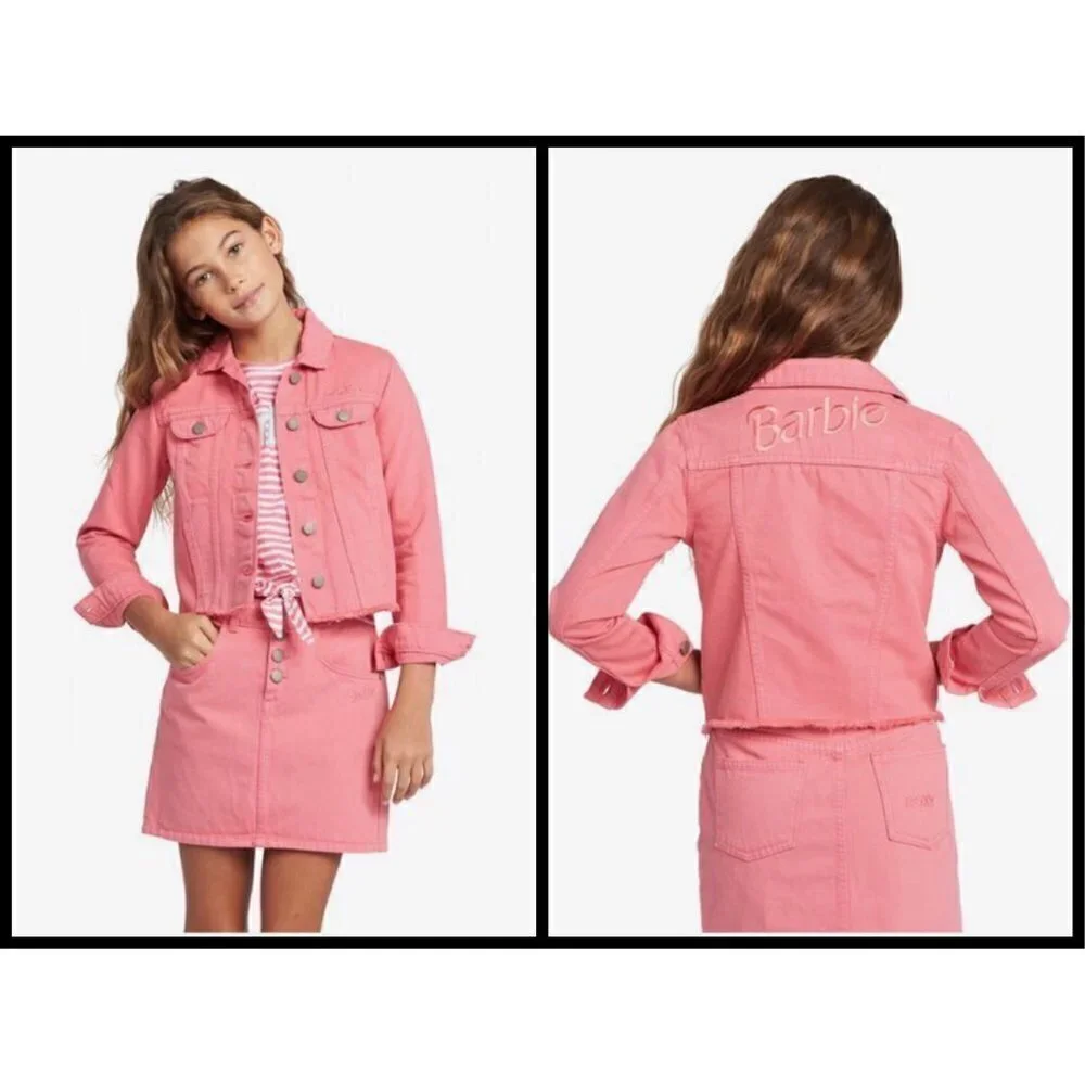 💕BARBIE x ROXY GIRLS💕 Tigers Eyes Denim Jacket ~ Pink Lemonade 10/M NWT